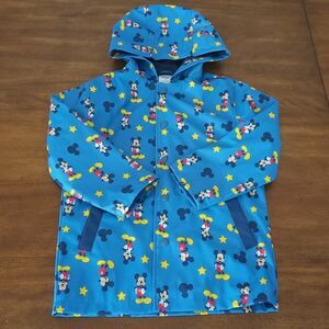 Disney Kids Mickey Mouse blue Rain Jacket & Pockets  Long Sleeve Hooded size 5/6